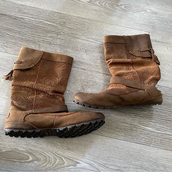 Merrell Haven Pull On Boots Slouchy Boho Bohemian Leather Suede Oak Brown - Picture 3 of 9